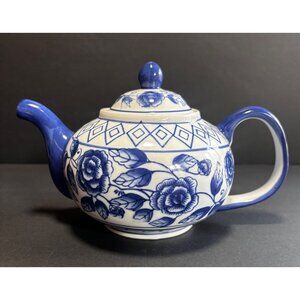 Bella Casa Cobalt Blue And White Ceramic Tea Pot Vintage 90s Home Décor  New